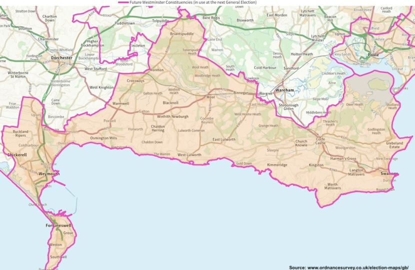 South Dorset Constituency boundary at GE2024